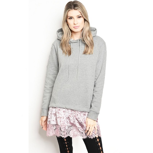 Gray Pink Active Sweater Hoodie Tunic Sweatshirt - Picture 6 of 8
